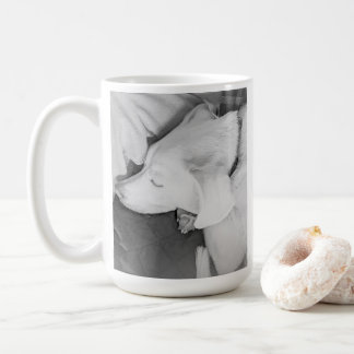 B & W Photo of Beautiful White Dog Sleeping Coffee Mug