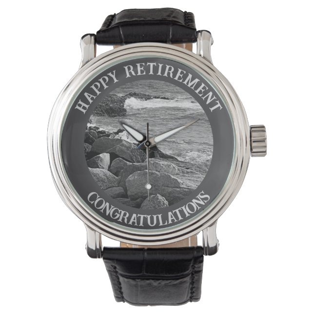 B W Photography of Wavy Ocean Retirement Gift Watch (Front)