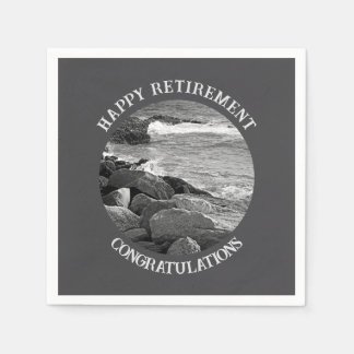 B & W Photography of Wavy Ocean Retirement Party Napkin