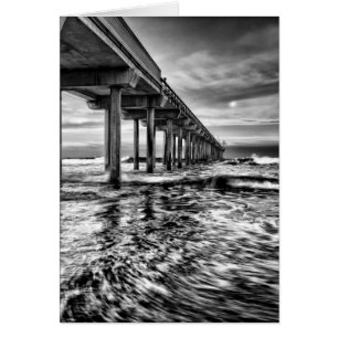 B&W pier at dawn, California