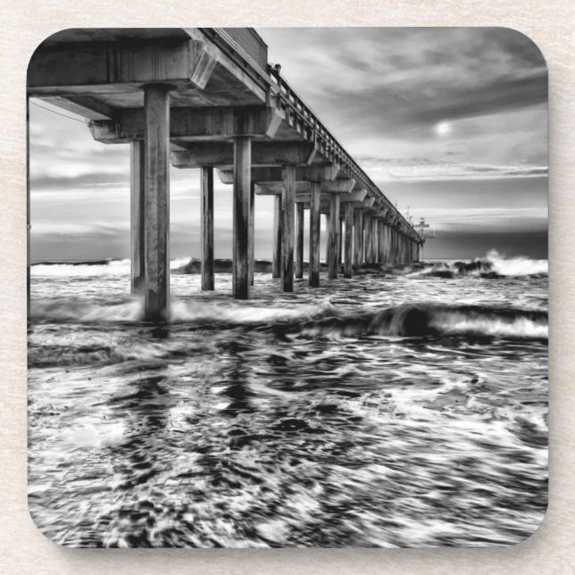 B&W pier at dawn, California Coaster (Front)