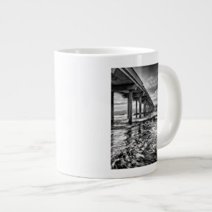 B&W pier at dawn, California Large Coffee Mug