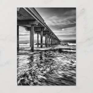 B&W pier at dawn, California Postcard