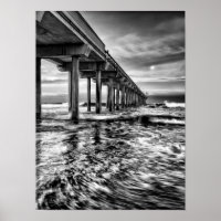 B&W pier at dawn, California