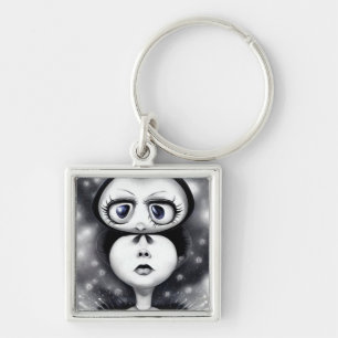 B&W Pop Surrealism Big Eyes Key Ring
