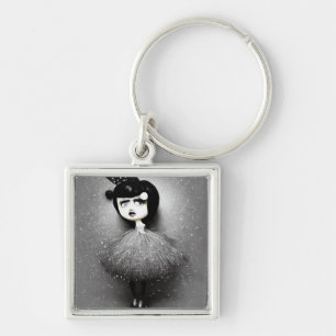 B&W Pop Surrealism Tutu Doll Key Ring