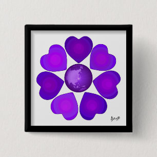 B&W Purple Hearts Beating 15 Cm Square Badge