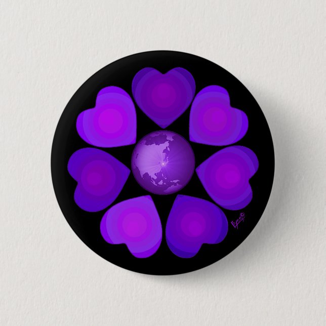 B&W Purple Hearts Beating 6 Cm Round Badge (Front)