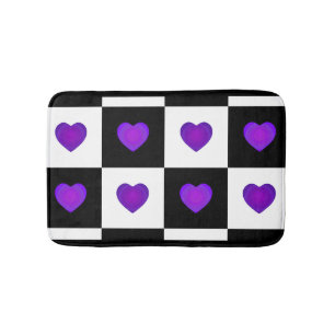B&W Purple Hearts Beating Bath Mat