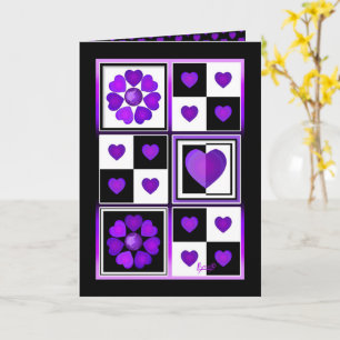 B&W Purple Hearts Beating birthday card