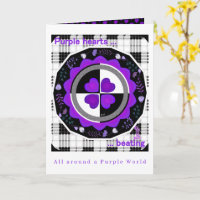B&W Purple Hearts Beating Birthday card