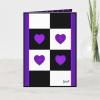 B&W Purple hearts beating blank card