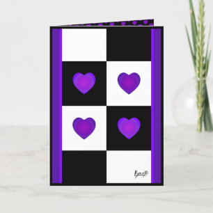 B&W Purple hearts beating blank card