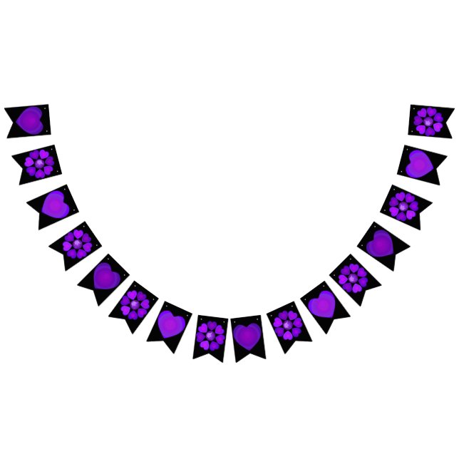 B&W Purple Hearts Beating Bunting (All)