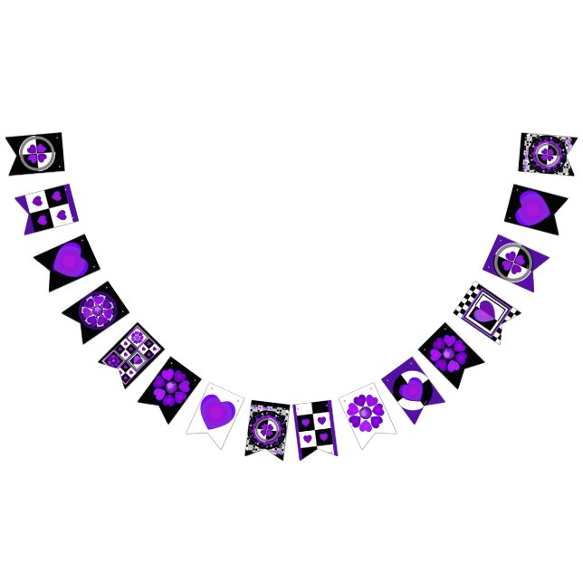 B&W Purple Hearts Beating Bunting (All)
