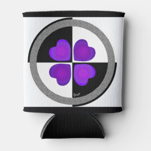 B&W Purple Hearts Beating Can Cooler