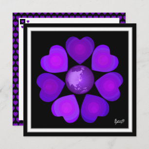 B&W Purple Hearts Beating Card