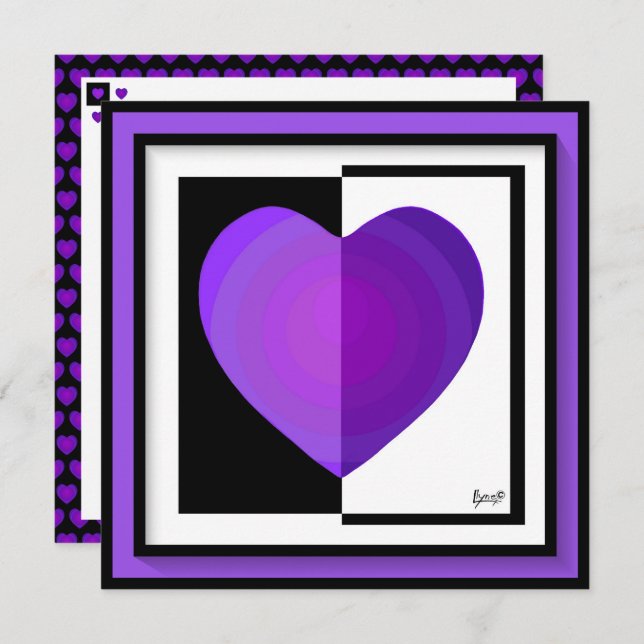 B&W Purple Hearts Beating Card (Front/Back)