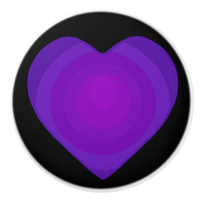 B&W Purple Hearts Beating Ceramic Knob (Front)