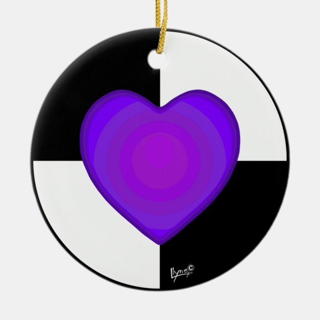 B&W Purple Hearts Beating Ceramic Ornament (Front)