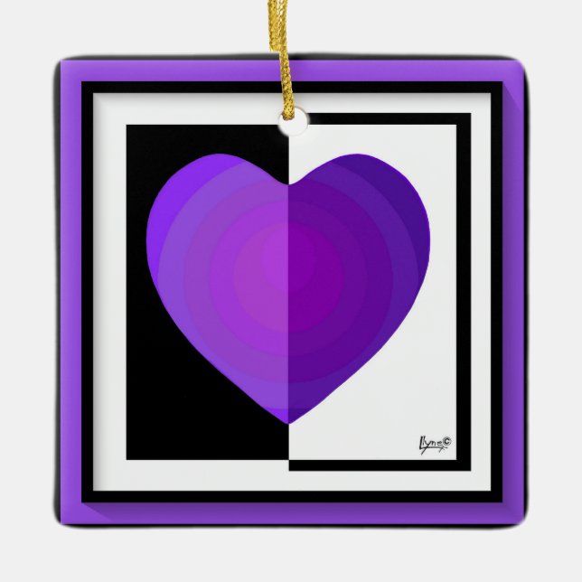 B&W Purple Hearts Beating Ceramic Ornament (Front)