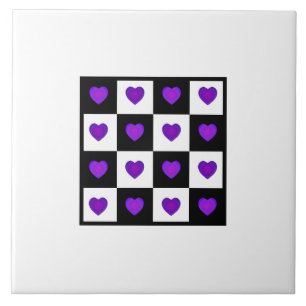 B&W Purple Hearts Beating Ceramic Tile