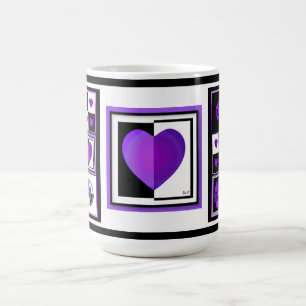 B&W Purple Hearts Beating Coffee Mug