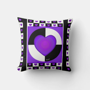 B&W Purple Hearts Beating Cushion