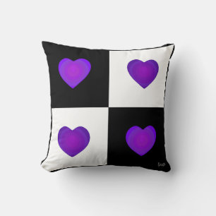 B&W Purple hearts beating Cushion