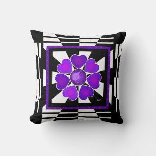 B&W Purple Hearts Beating Cushion