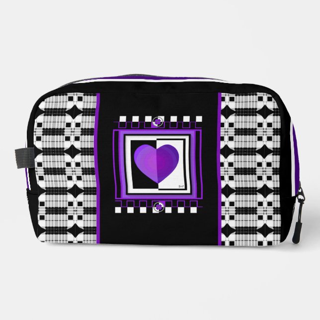 B&W purple hearts beating Dopp Kit (Front)