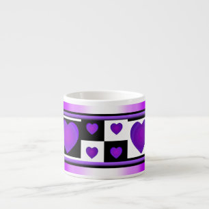 B&W Purple Hearts Beating Espresso Cup