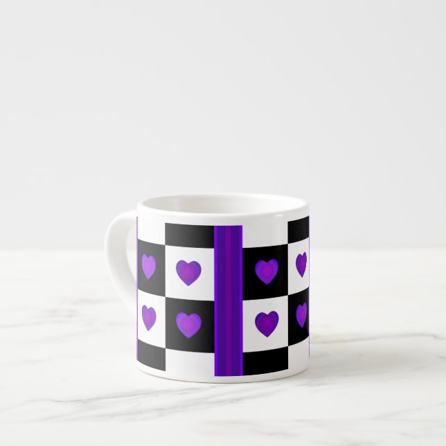 B&W Purple Hearts Beating Espresso Cup (Front Left)