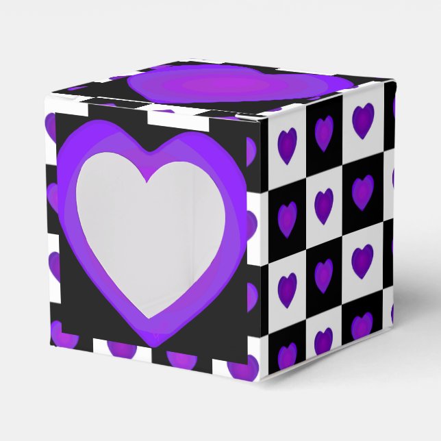 B&W Purple Hearts Beating Favour Box (Front Side)
