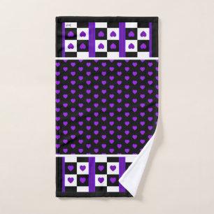 B&W Purple Hearts Beating Hand Towel