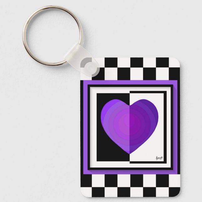 B&W Purple Hearts Beating Key Ring (Front)