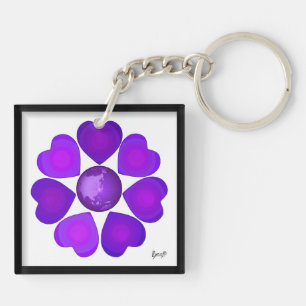 B&W Purple Hearts Beating Key Ring
