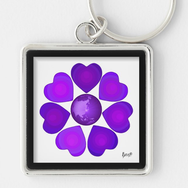 B&W Purple Hearts Beating Key Ring (Front)
