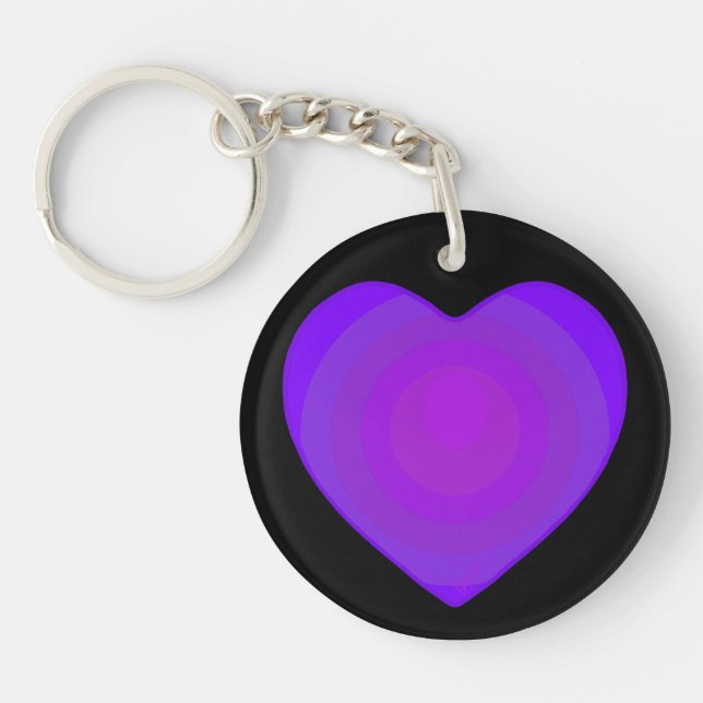B&W Purple Hearts Beating Key Ring (Front)