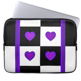 B&W Purple Hearts Beating Laptop Sleeve