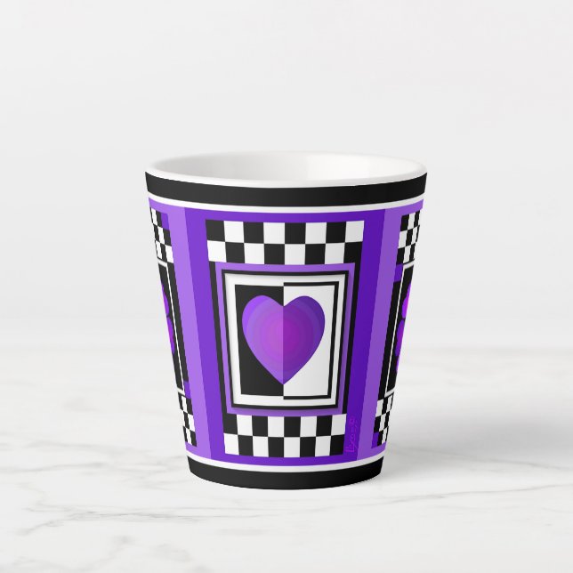 B&W Purple Hearts Beating Latte Mug (Front)