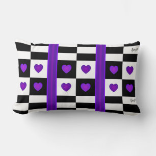 B&W Purple Hearts Beating Lumbar Cushion
