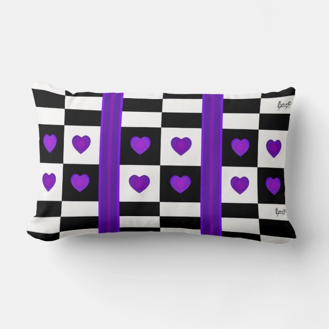 B&W Purple Hearts Beating Lumbar Cushion (Front)