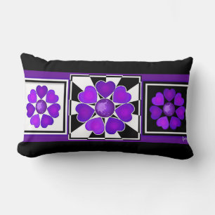 B&W Purple Hearts Beating Lumbar Cushion