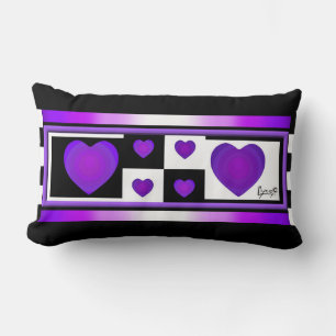 B&W Purple Hearts Beating Lumbar Cushion