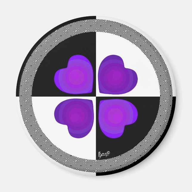 B&W Purple Hearts Beating Magnet (Front)