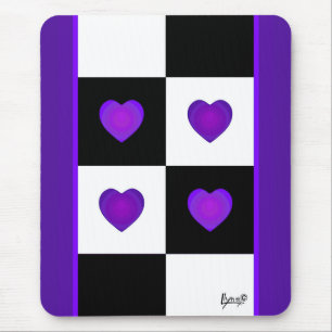 B&W Purple Hearts Beating Mouse Pad