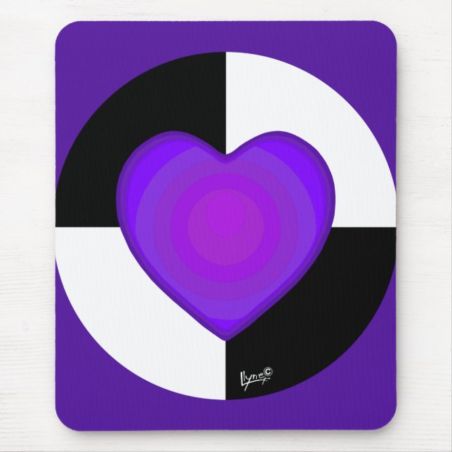 B&W Purple Hearts Beating Mouse Pad (Front)