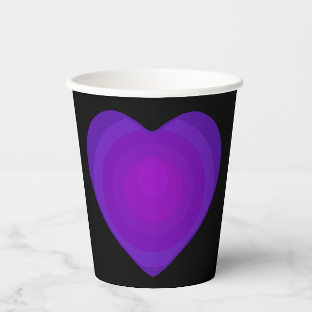 B&W Purple Hearts Beating Paper Cups (Front)
