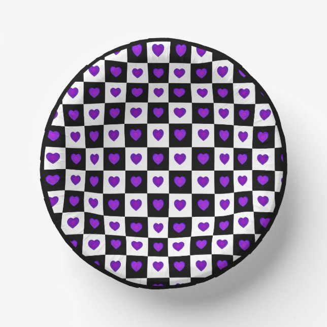 B&W Purple Hearts Beating Paper Plate (Front)